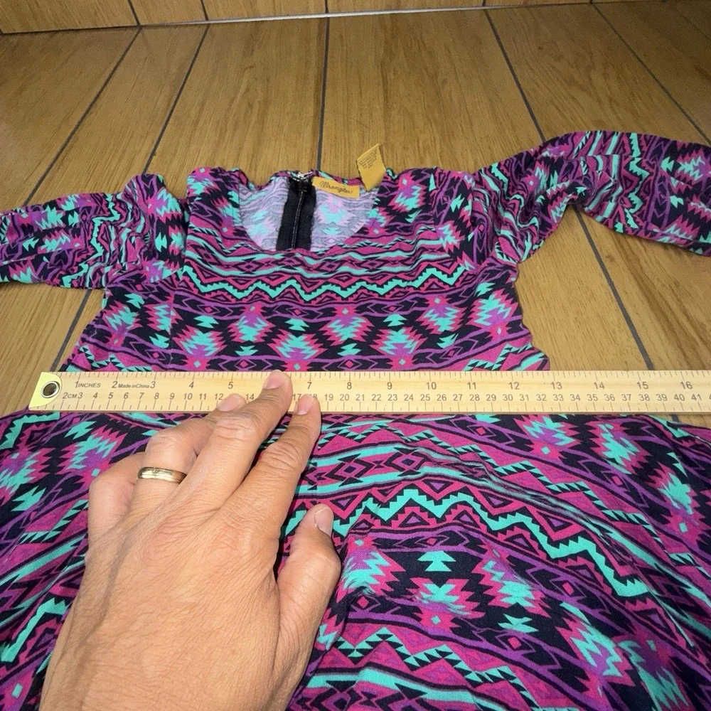 Wrangler Girl's Dress Aztec Black‎ Multi Empire Festival Long Sleeve Size S New